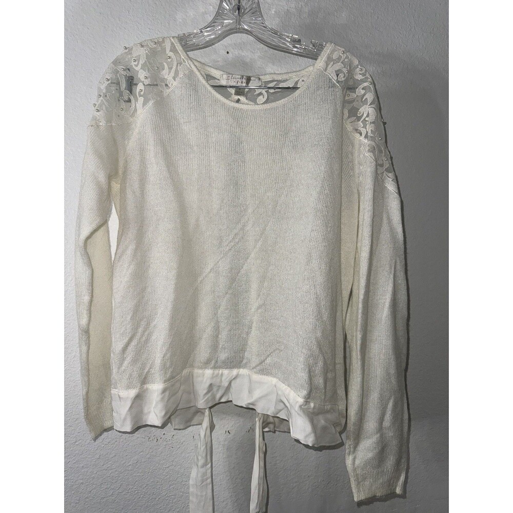 LC Lauren Conrad Runway Collection White Embellished Open Back Medium Sweater